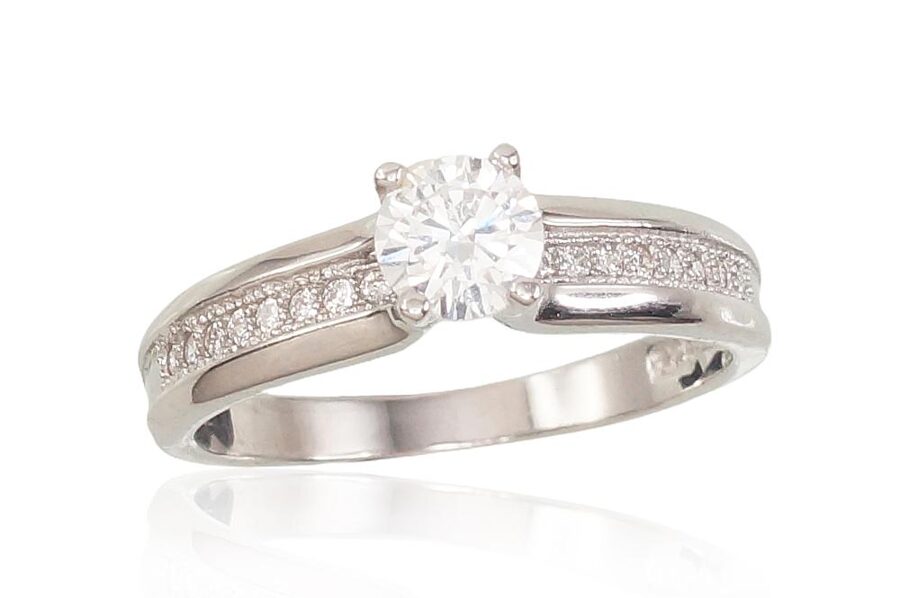 Engagement Silver Ring 925° with Cubic Zirconia, Size 18