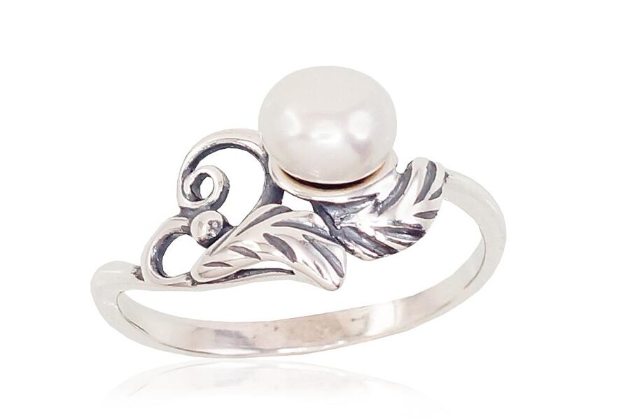 Серебряное кольцо , Серебро 925°, оксид (покрытие), Жемчуг 