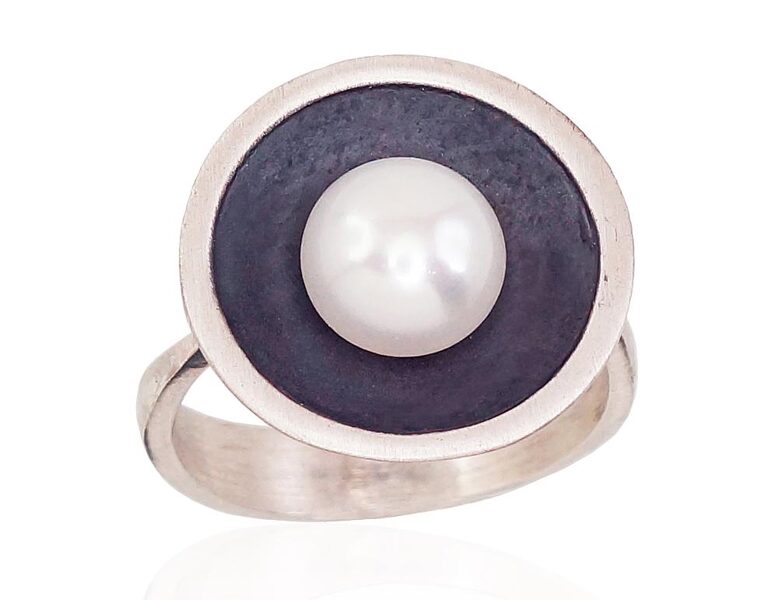 Silver ring , Silver 925°, oxide (Plating), Fresh-water Pearl 