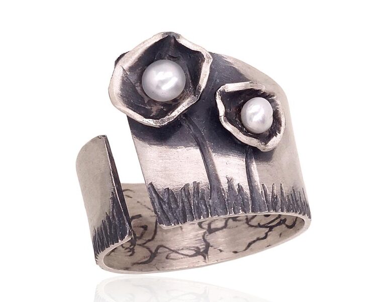 Sterling Silver Pearl Ring – Oxidized 925 Silver, Size 17