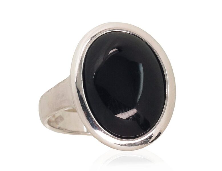 Sterling Silver Ring with Onyx – 925 Silver, Size 17