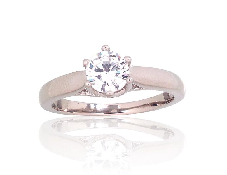 Sudraba saderināšanās gredzens ar cirkoniem 16.5 izm. – 925°, rodija pārklājums