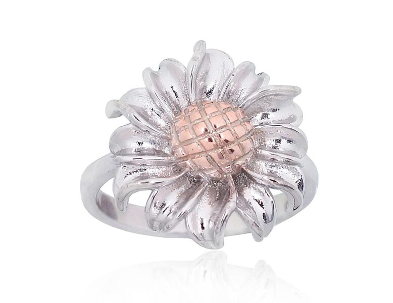 Sudraba gredzens Zieds , Sudrabs 925°, sarkanais zelts (pārklājums)/, rodijs (pārklājums)