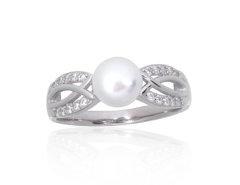 Sudraba gredzens , Sudrabs 925°, rodijs (pārklājums), Cirkoni , Pērles 