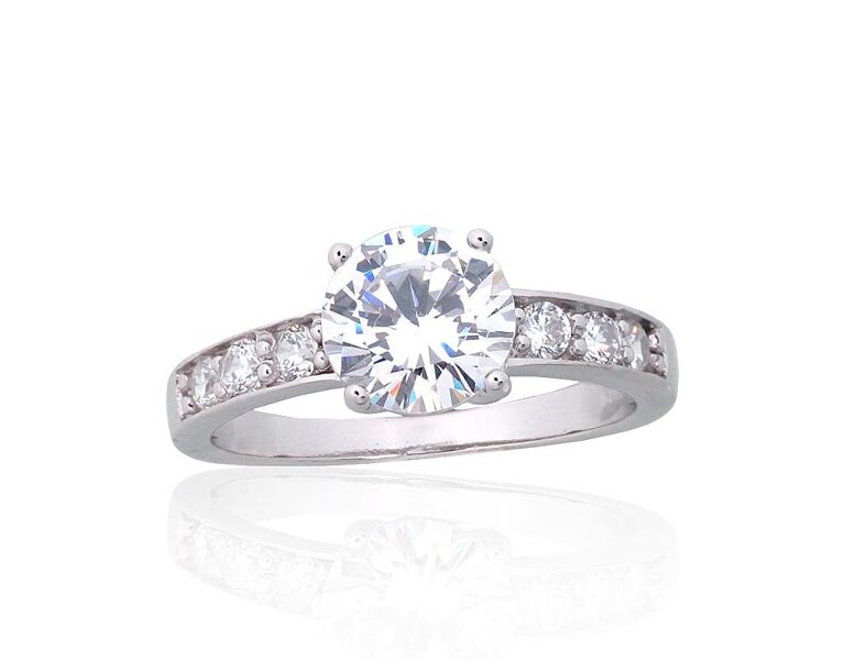 Silver Engagement Ring with Cubic Zirconia, Size 17
