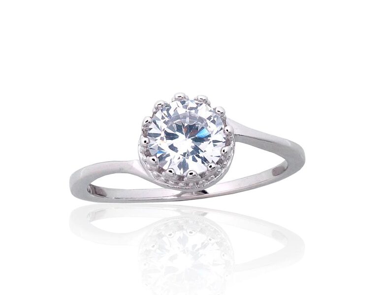 Silver Engagement Ring with Cubic Zirconia, Size 18