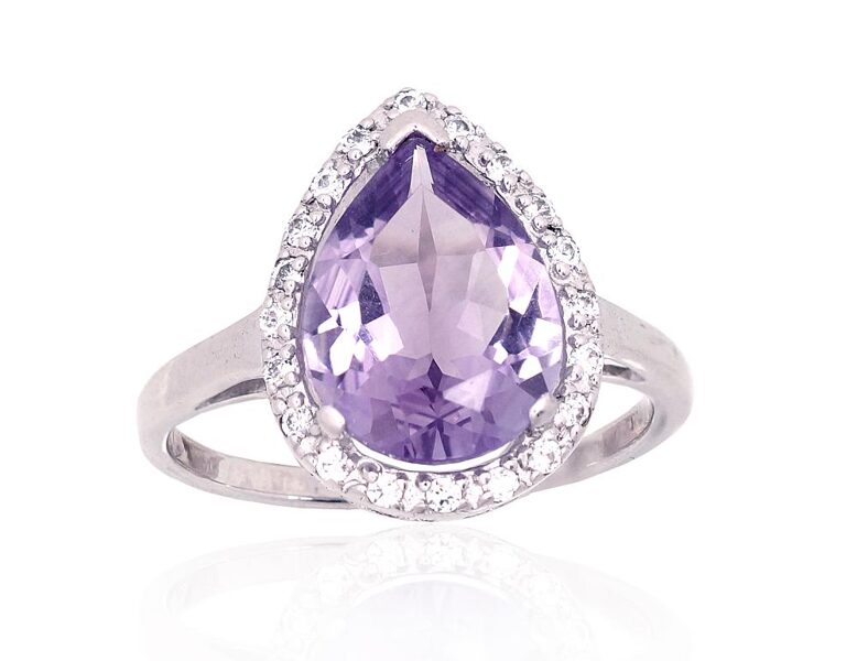 Silver ring , Silver 925°, Rhodium (Plating), Zirkons , Amethyst 