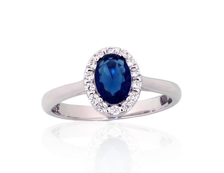 Sterling Silver Ring with Blue Zirconia and Zirconia – 925 Silver, Size 18