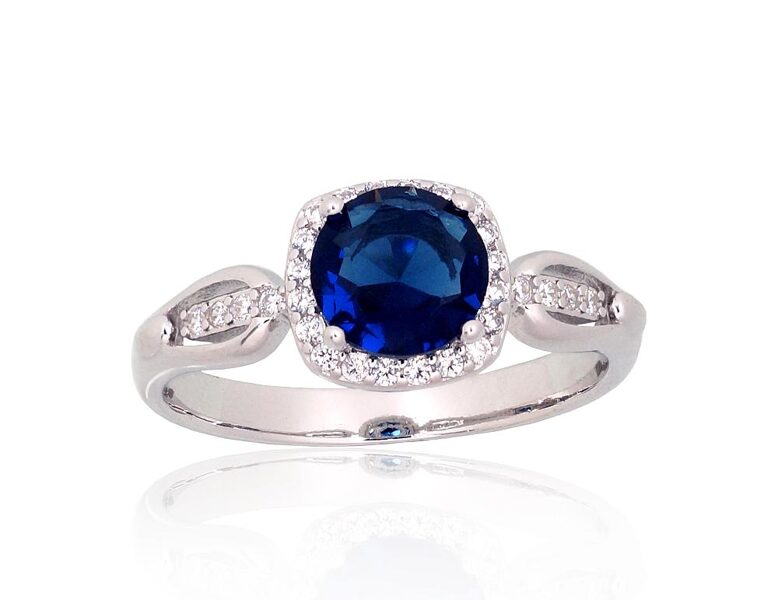 Sterling Silver Ring with Blue Zirconia and Zirconia – 925 Silver, Size 18