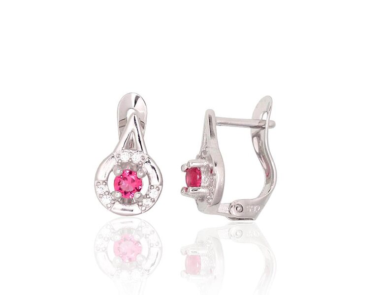 Vaikiški sidabriniai auskarai su „anglišku“ užsegimu ir rožiniais cirkoniais