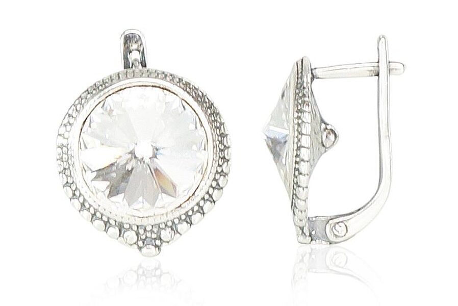 Серебряные серьги с «английским» замком, оксидным покрытием и кристаллами