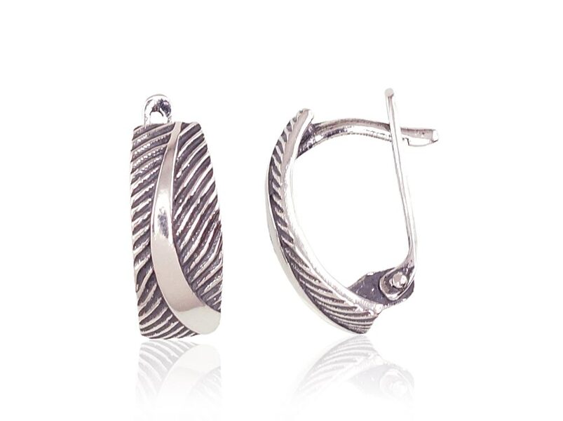 Silver Earrings, English Lock, 925 Silver, Oxidized, 16 mm