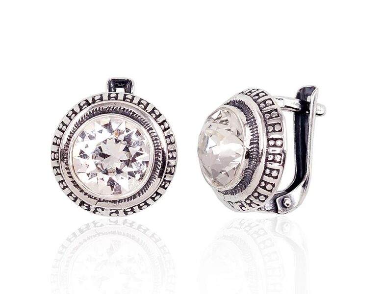 Серебряные серьги с «английским» замком, оксидным покрытием и кристаллами