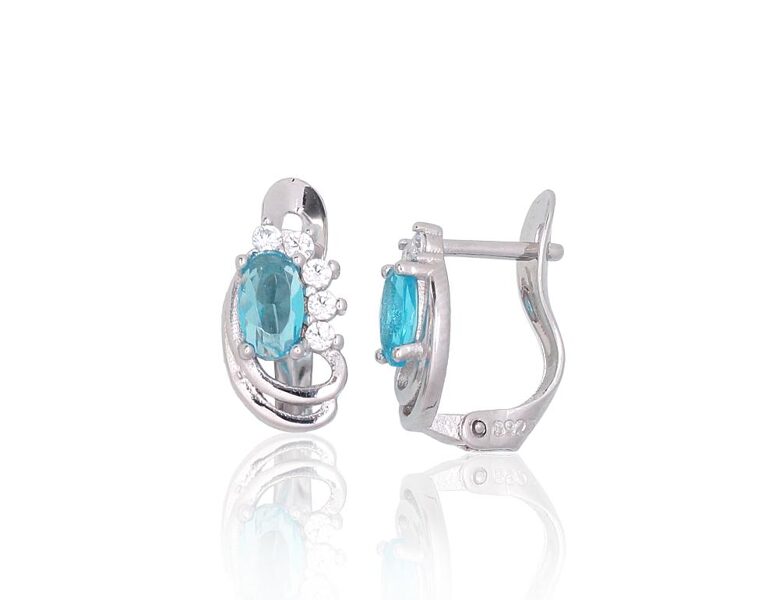 Bērnu sudraba auskari ar gaiši ziliem cirkoniem, “angļu” slēdzējs, 925° sudrabs, rodijs, 11 mm