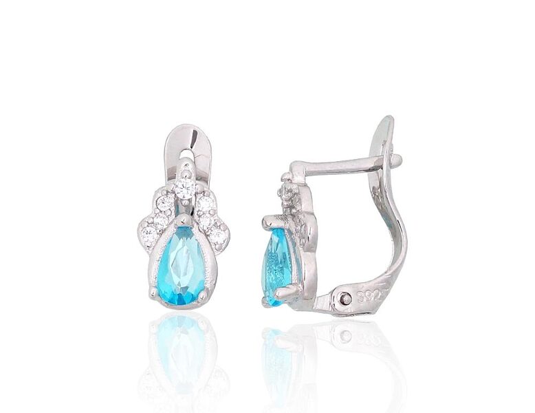 Sidabriniai auskarai ant cilindrinės spynos , Sidabras 925°, rodis (padengti), Cirkonai 