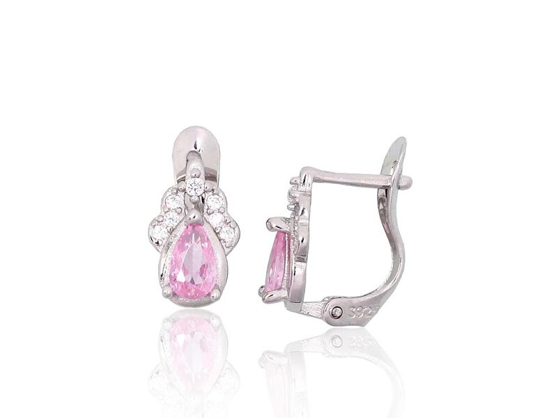 Vaikiški sidabriniai auskarai su 'anglišku' užsegimu, Rožiniai cirkoniai