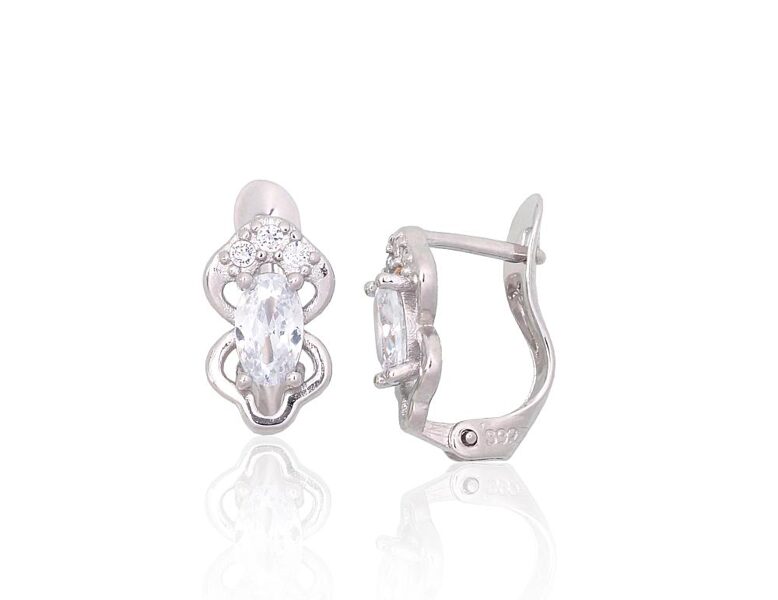 Bērnu sudraba auskari ar cirkoniem, “angļu” slēdzējs, 925° sudrabs, rodijs, 11 mm