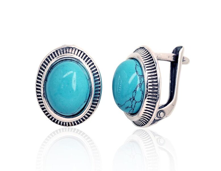 Silver Earrings with Turquoise (Imitation), Oxidized