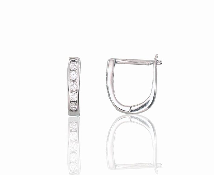 Children's Silver Earrings with "English" Lock, Zirconia