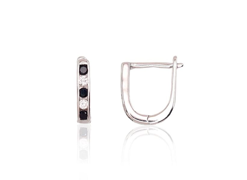 Children's Silver Earrings with "English" Lock, Dark Zirconia