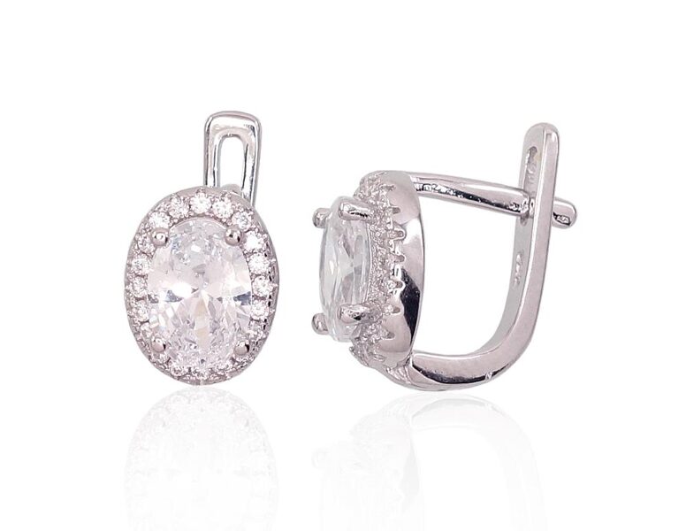 Серебряные серьги с цирконами, английский замок