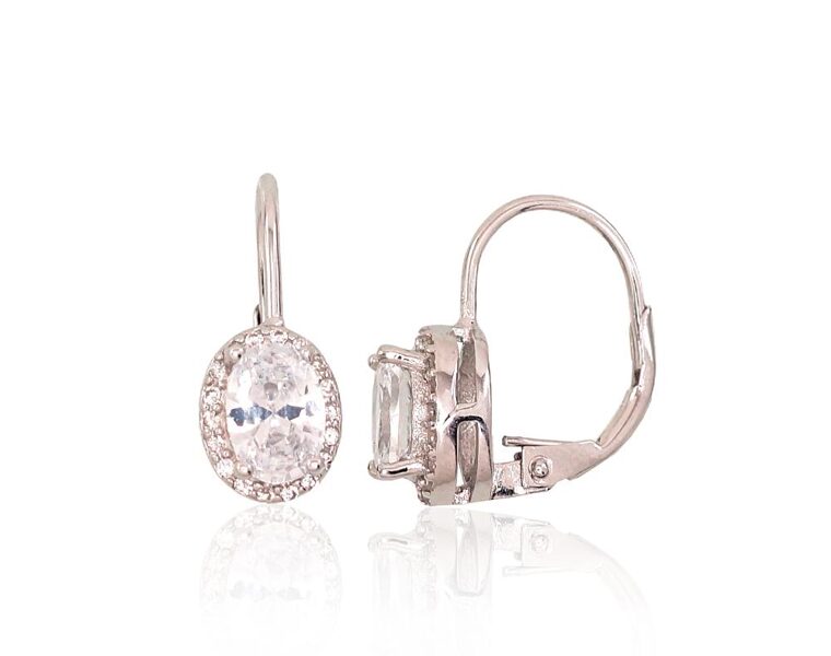 Серебряные серьги с цирконами, «английский» замок