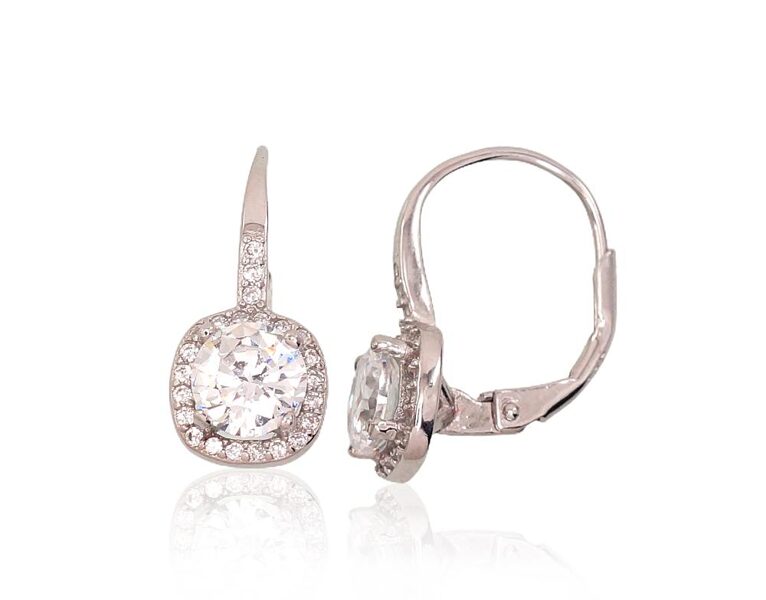 Серебряные серьги с цирконами, «английский» замок