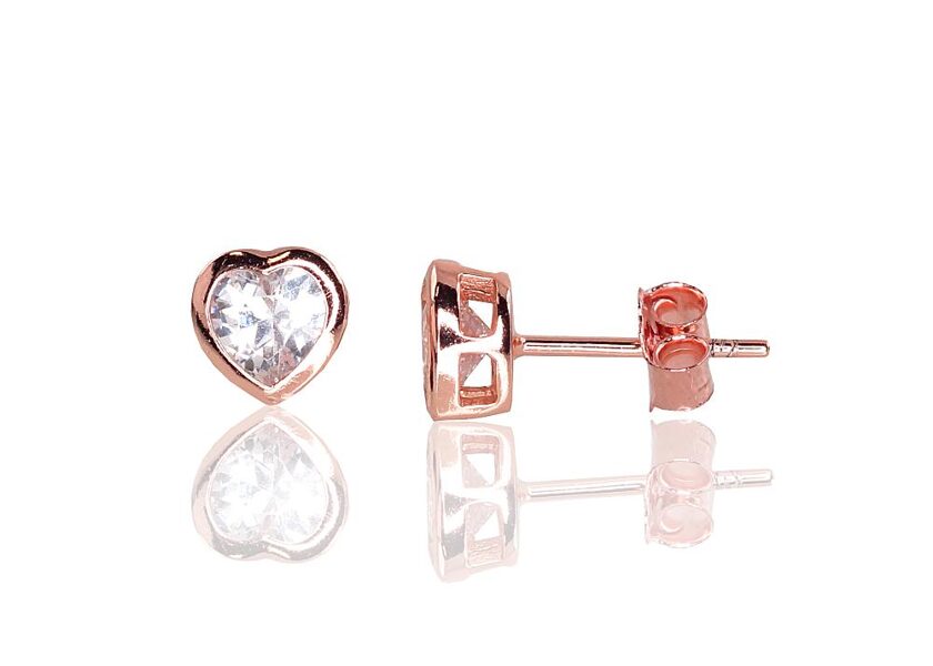 Vaikiški sidabriniai auskarai-vinukai su cirkoniais, Širdelė