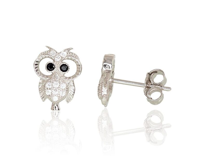 Bērnu sudraba auskari nagliņas ar Cirkoniem, Pūcīte