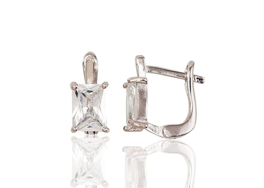 Серебряные серьги с цирконами, английский замок