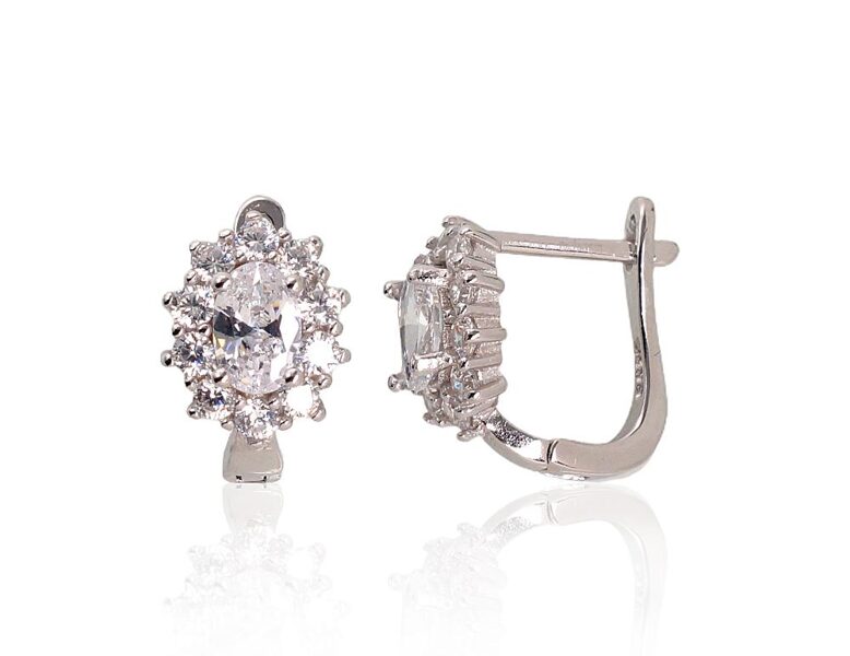 Серебряные серьги с цирконами, «английский» замок