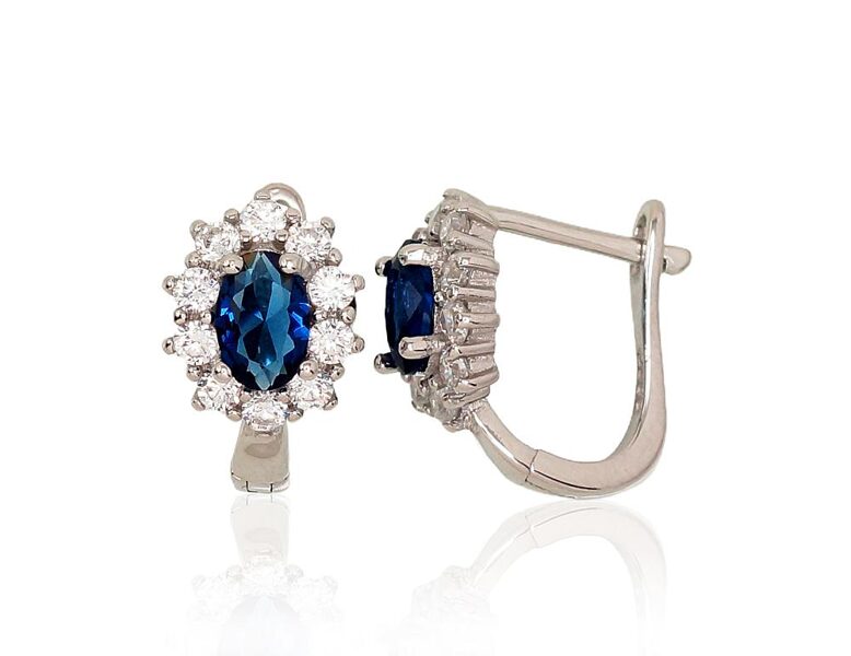 Серебряные серьги с цирконами, «английский» замок