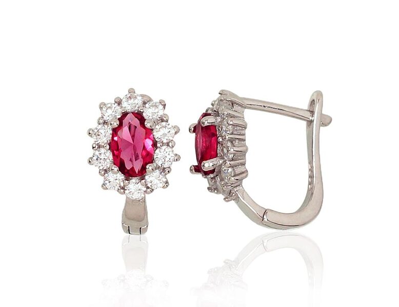 Серебряные серьги с цирконами, «английский» замок