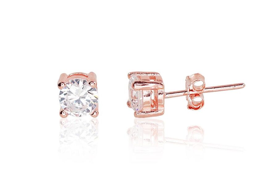 Silver Stud Earrings with Zirconia, Gold-Plated Classic