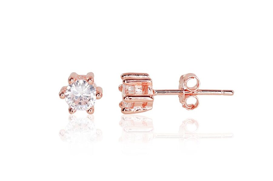 Bērnu sudraba auskari-nagliņas, 925° sudrabs, sarkanais zelts, cirkoni, 5 mm