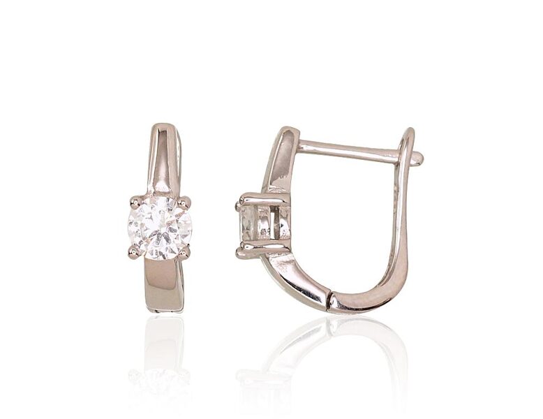 Серебряные серьги с цирконами, «английский» замок