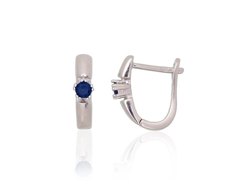 Серебряные серьги с цирконами, «английский» замок, Синие