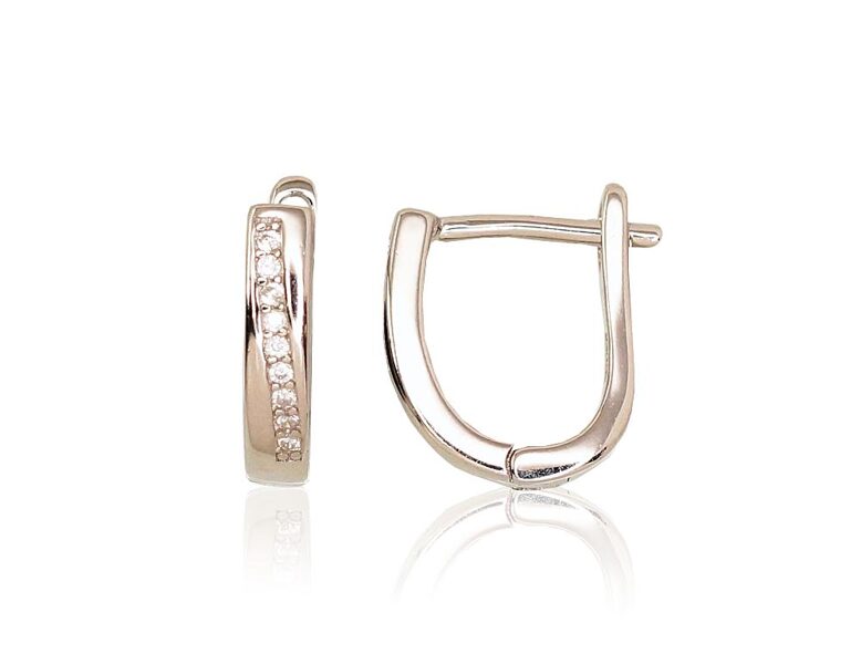 Серебряные серьги с цирконами, «английский» замок