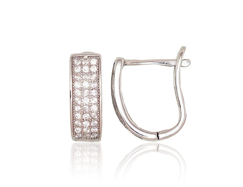 Серебряные серьги с цирконами, «английский» замок