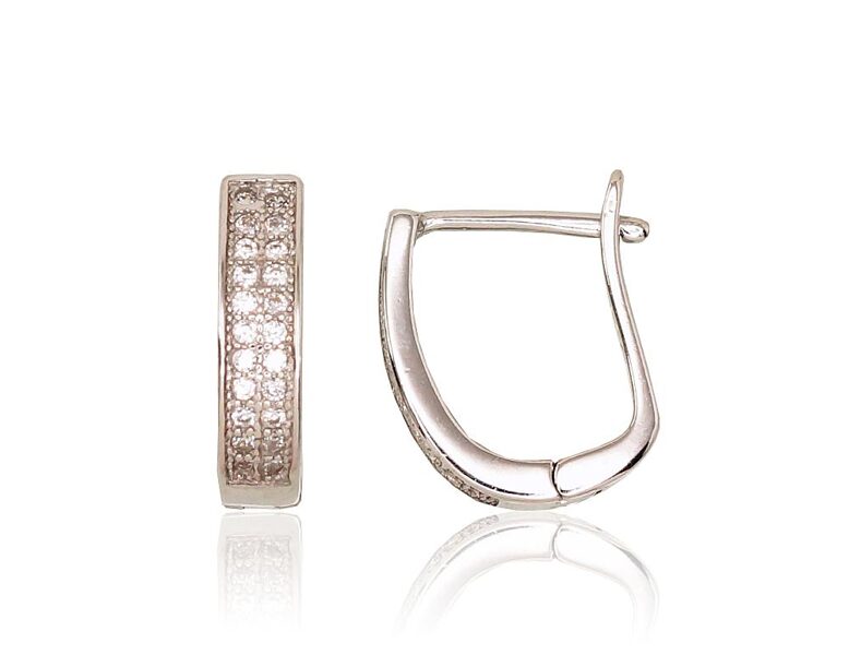 Серебряные серьги с цирконами, «английский» замок