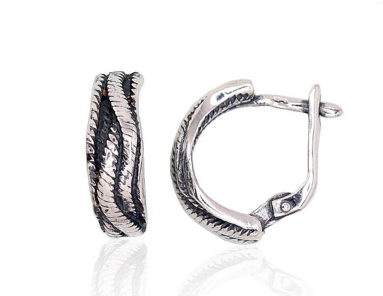 Silver Earrings, English Lock, 925 Silver, Oxidized, 18 mm