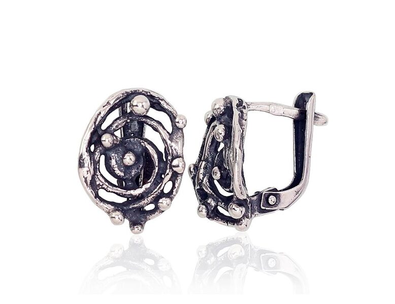 925° Silver Earrings with “English” Lock, Oxidised Finish
