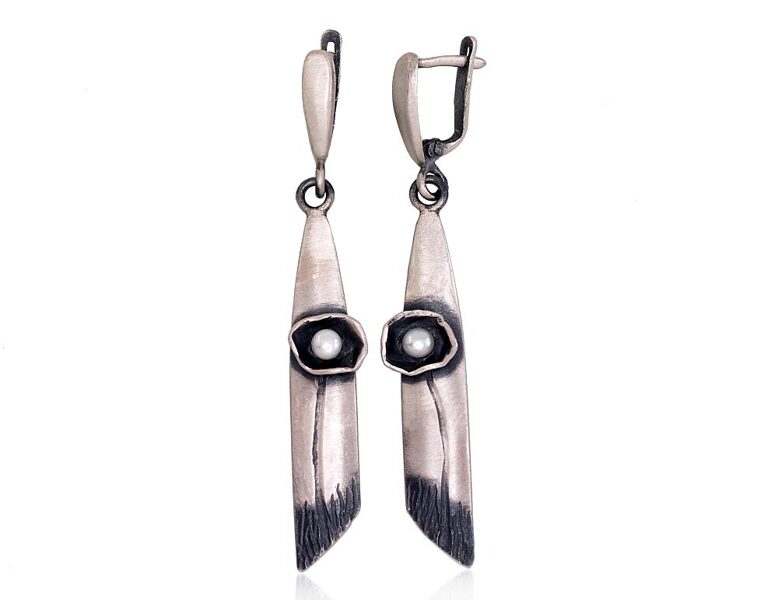 Silver earrings with pearls – 925 sterling silver with oxidized finish