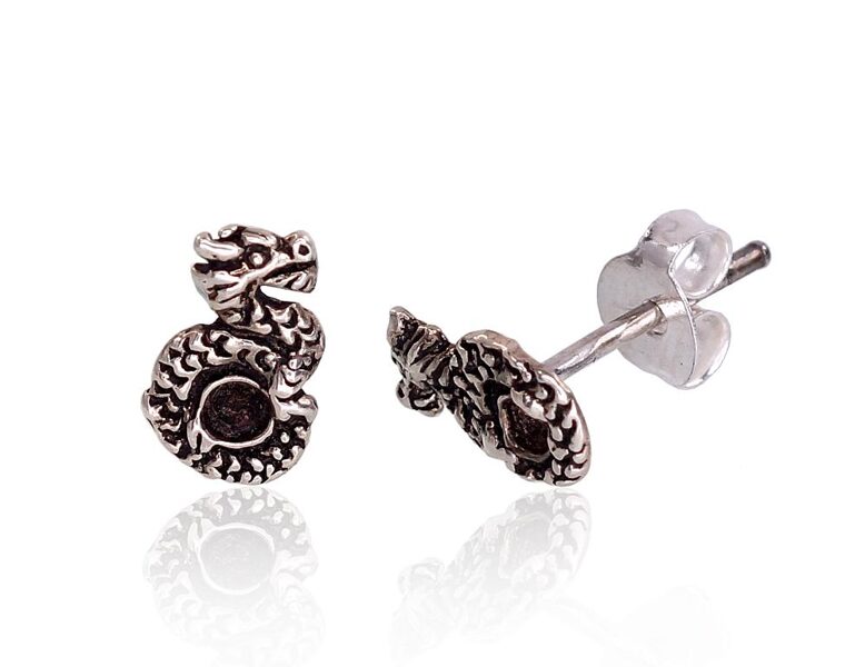 Детские серебряные серьги-гвоздики «Дракон», серебро 925°, оксид, 8 мм