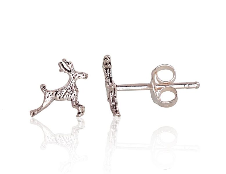 Vaikiški sidabriniai auskarai-vinukai su elniuku, 925°, oksiduoti