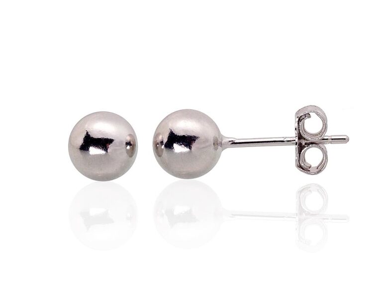 Silver stud earrings, 925 sterling silver, rhodium, 6.1 mm