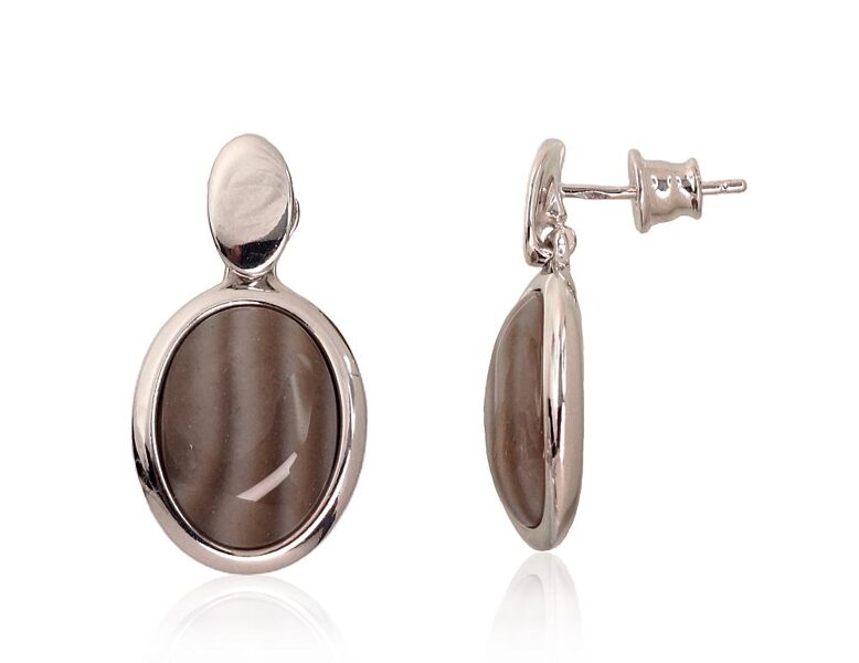 Серебряные серьги-гвоздики с кремнём, серебро 925°, родий, 26 мм