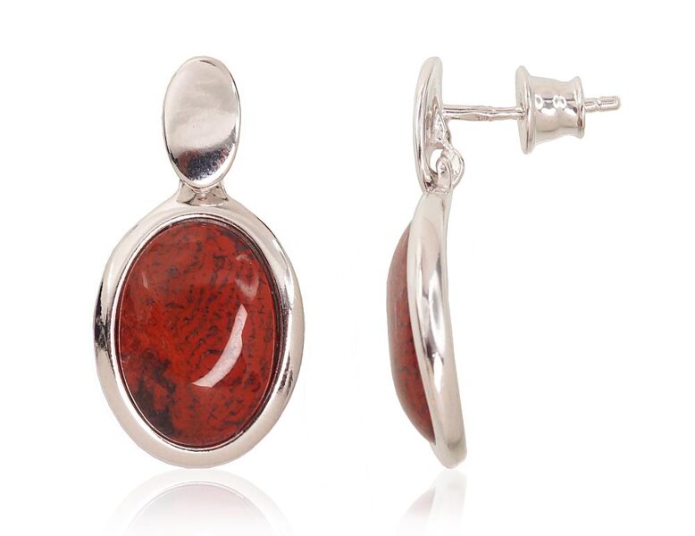 Silver stud earrings with jasper
