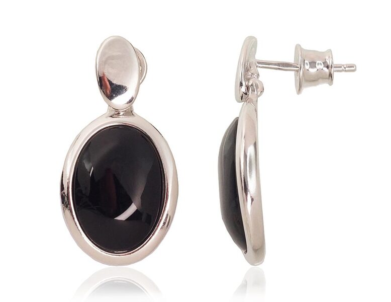 Sidabriniai auskarai-vinukai su oniksu, 925°, rodžiu dengti, 26 mm