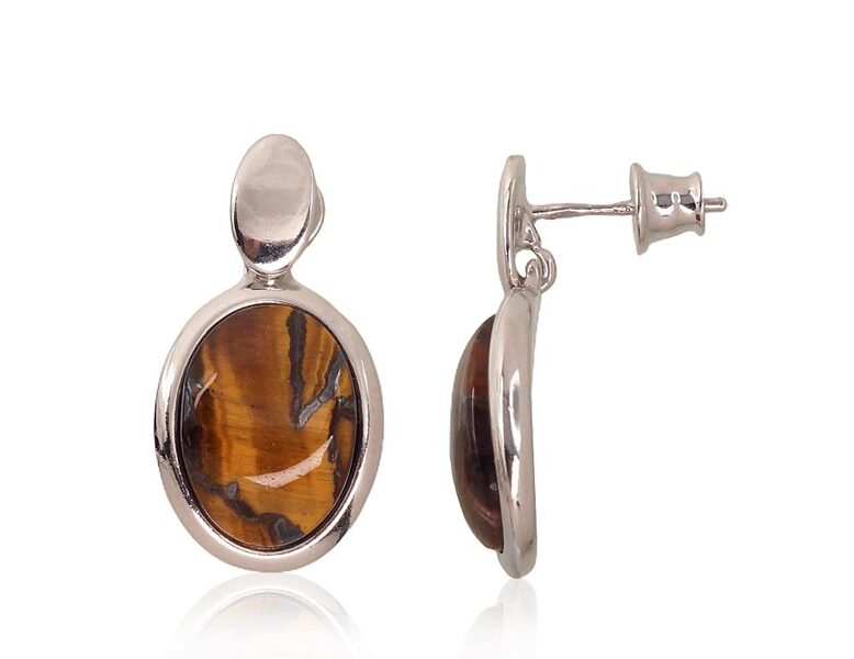Silver stud earrings , Tiger eye 